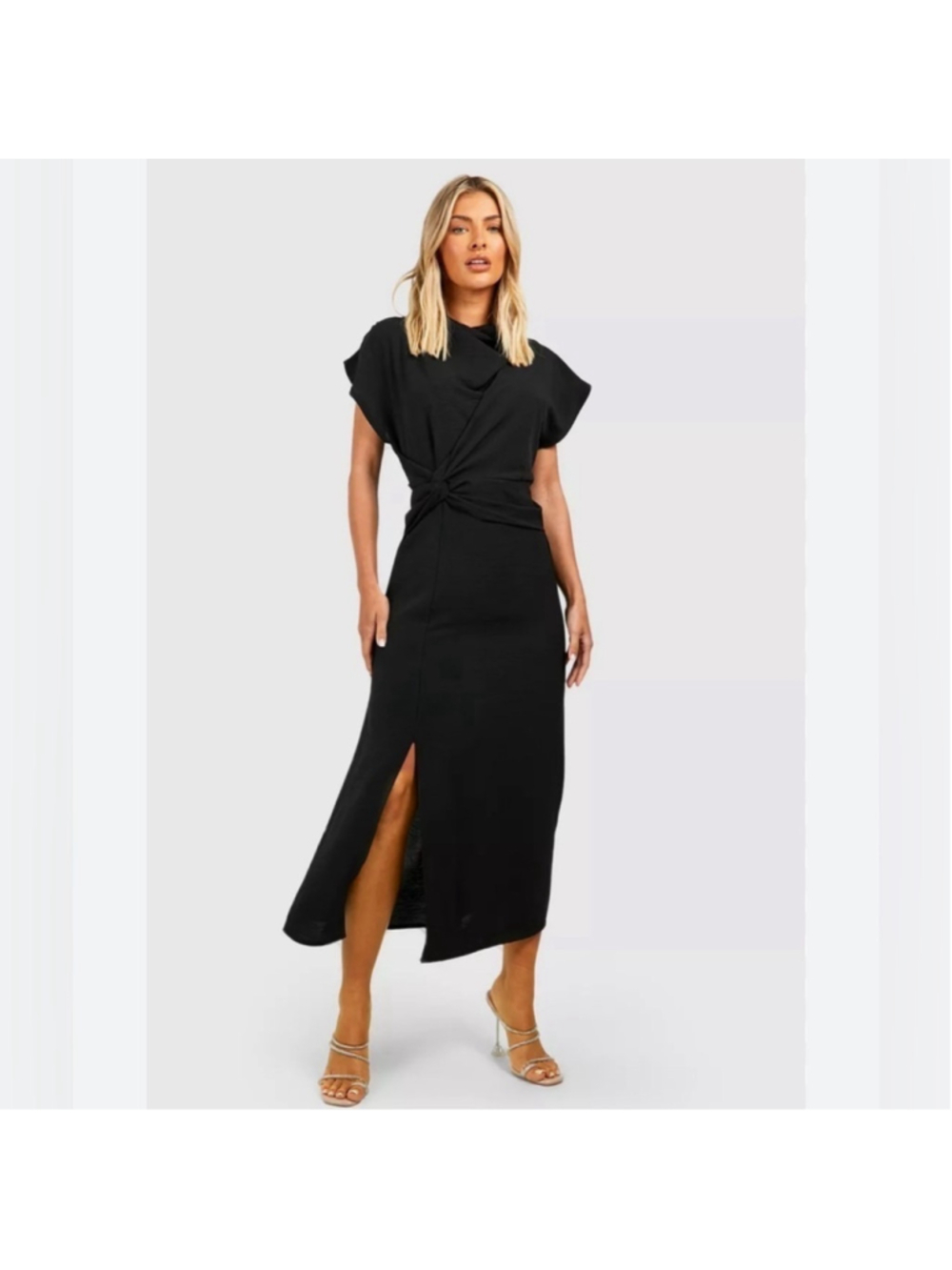 Topshop Black Draped Slit Front Midi Dress Size XS